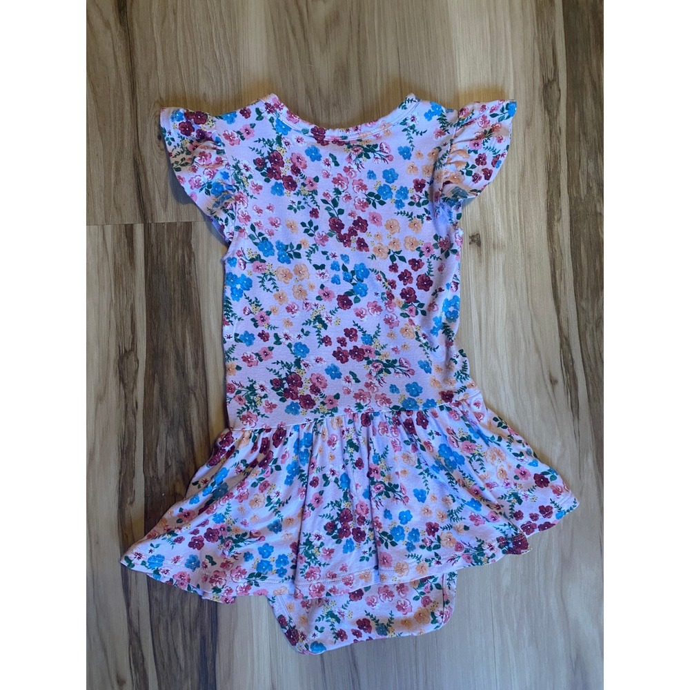Posh Peanut Floral Flutter Skirted Bodysuit Dress Pink Bamboo Viscose 12-18 Mo - Picture 2 of 5